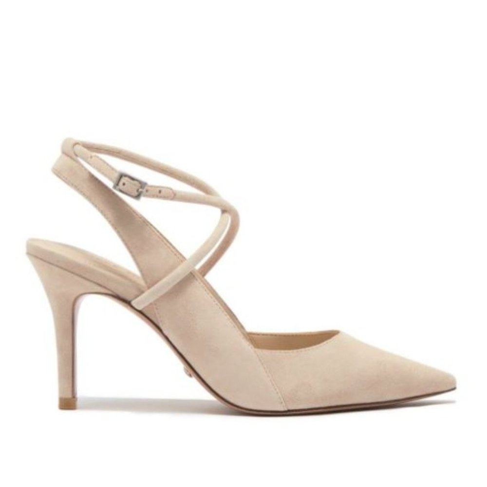 Winslet Pointed Toe Strappy Pump in Kid Suede Beige